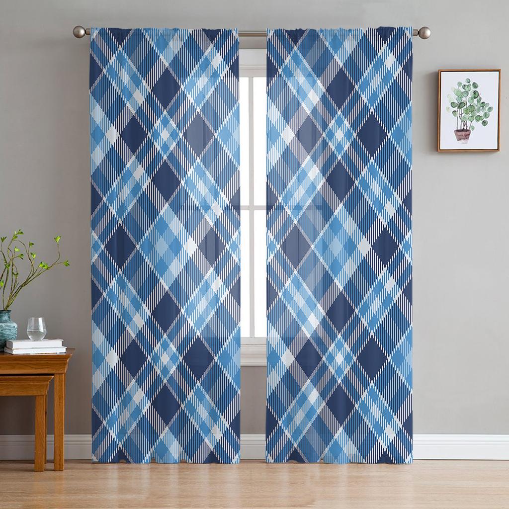 Tüllvorhänge für den Innenbereich, blaue Linien, Farbverlauf, Mädchenschlafzimmer, exquisiter Voile-Vorhang, Wohnzimmer, Küche, Chiffonstoffvorhänge