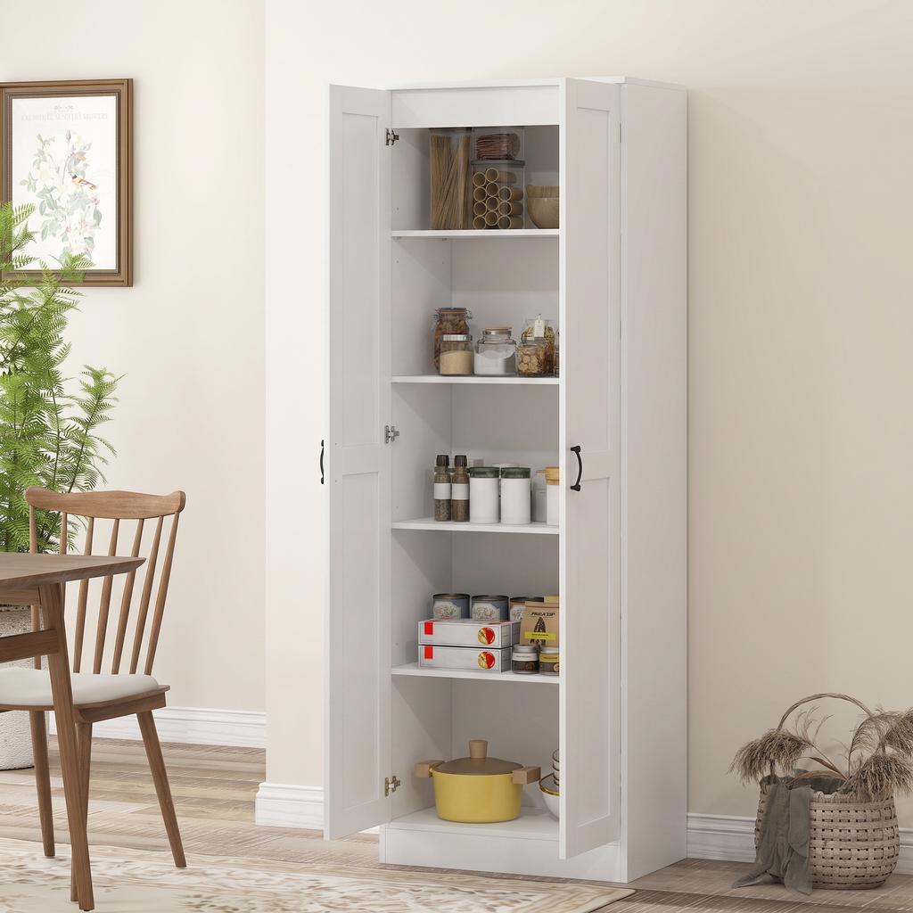 Armadio 175 cm con Spazio Contenitore, Mobile da Cucina con Ante Soft-Close e Ripiani Regolabili, Bianco