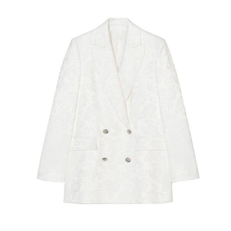 Double Breasted Long Sleeves Casual Suit Jacket 2863635 Loose High Waist Jacquard Casual Pants 2860635