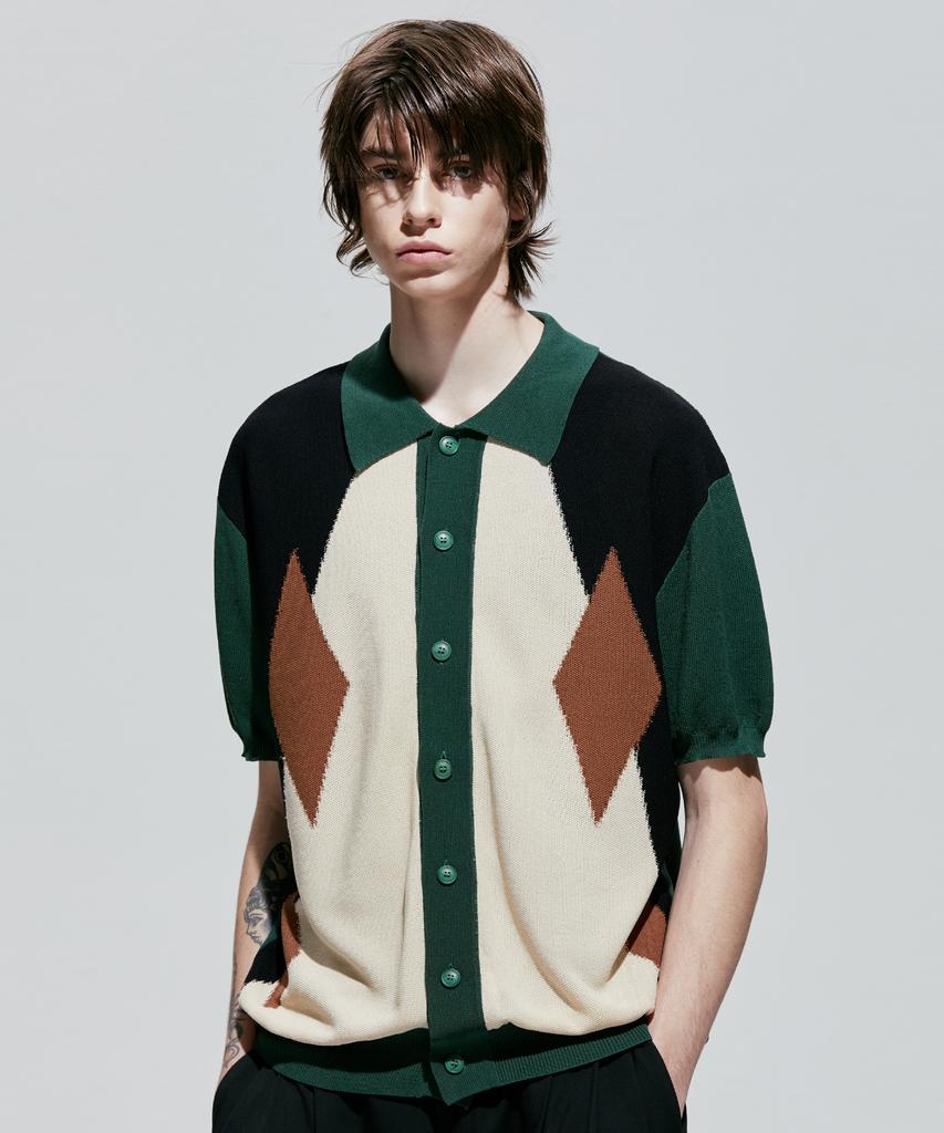 Ssy Poker Diamond Half Knit Cardigan Green