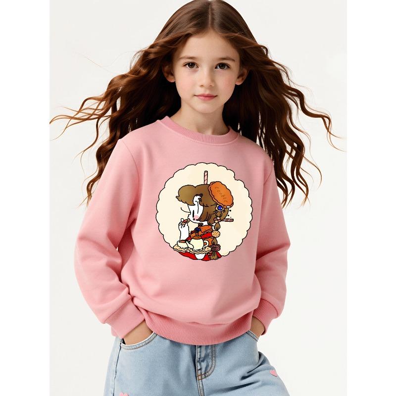 Kids Sweatshirt, Casual Sweatshirt Printed Round Neck Pullover, Cute Cookie Tea Time Character, Autumn and Winter,Comfortable Warm Fashion Printed Top
