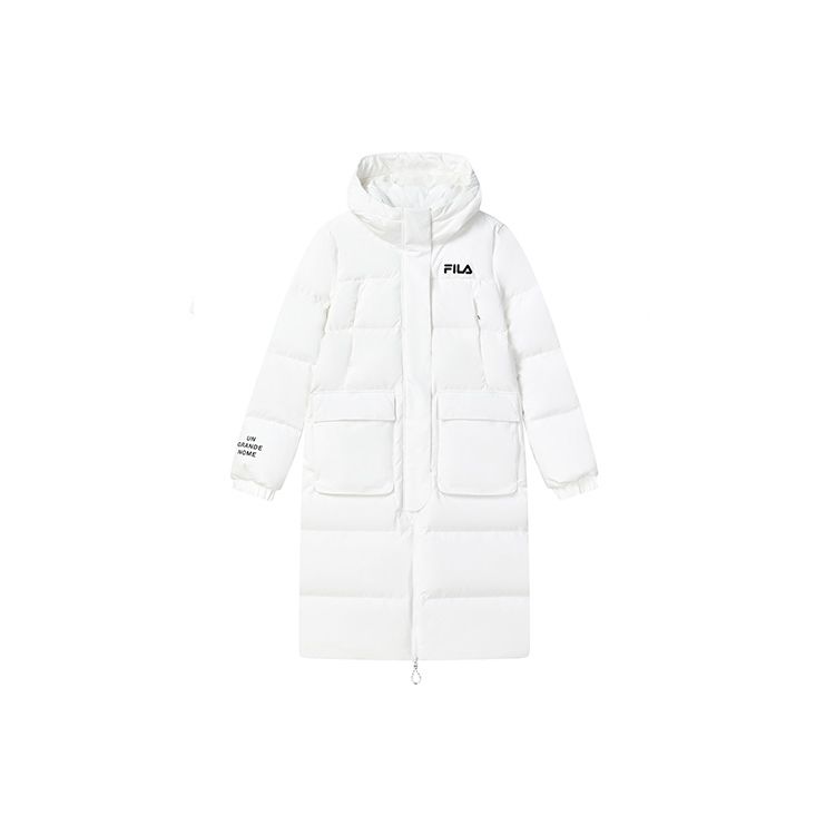 Fila Solid Color Logo Simple Casual Long Hooded Down Jacket Women Outerwear White F11W249906FWT