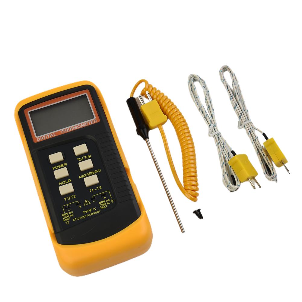 Dual Channel K Type Digital Thermometer Thermocouple 6802 II, 2 Sensors & Probe Electronic Thermometer Thermostat Pyrometer