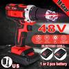 48v Electric Drill Cordless Screwdriver 2 Speed Driver Rechargeable 13000mah With 2 Li-ion Battery 3 In 1 110v 220V