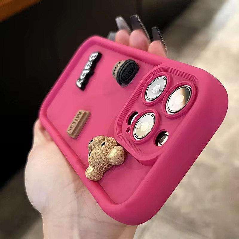 Cute 3D Bear Drinking Coffee Phone Case for iPhone 16 15 14 Pro Max, Soft Matte Silicone Cover Shockproof for iPhone 13 12 11 Pro Plus X XR XS