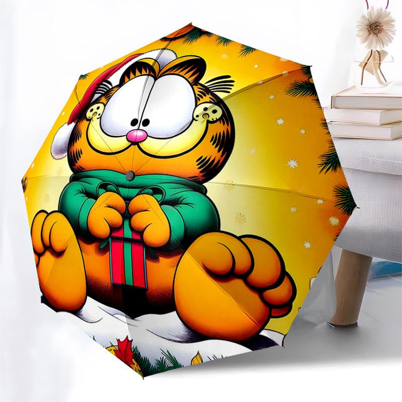 

1pc Christmas Edition Garfield Automatic Opening Umbrella - Portable Tri-Fold Design with 8-Rib Iron Frame, Outdoor, Gift for Fans, Travelers, Daily U