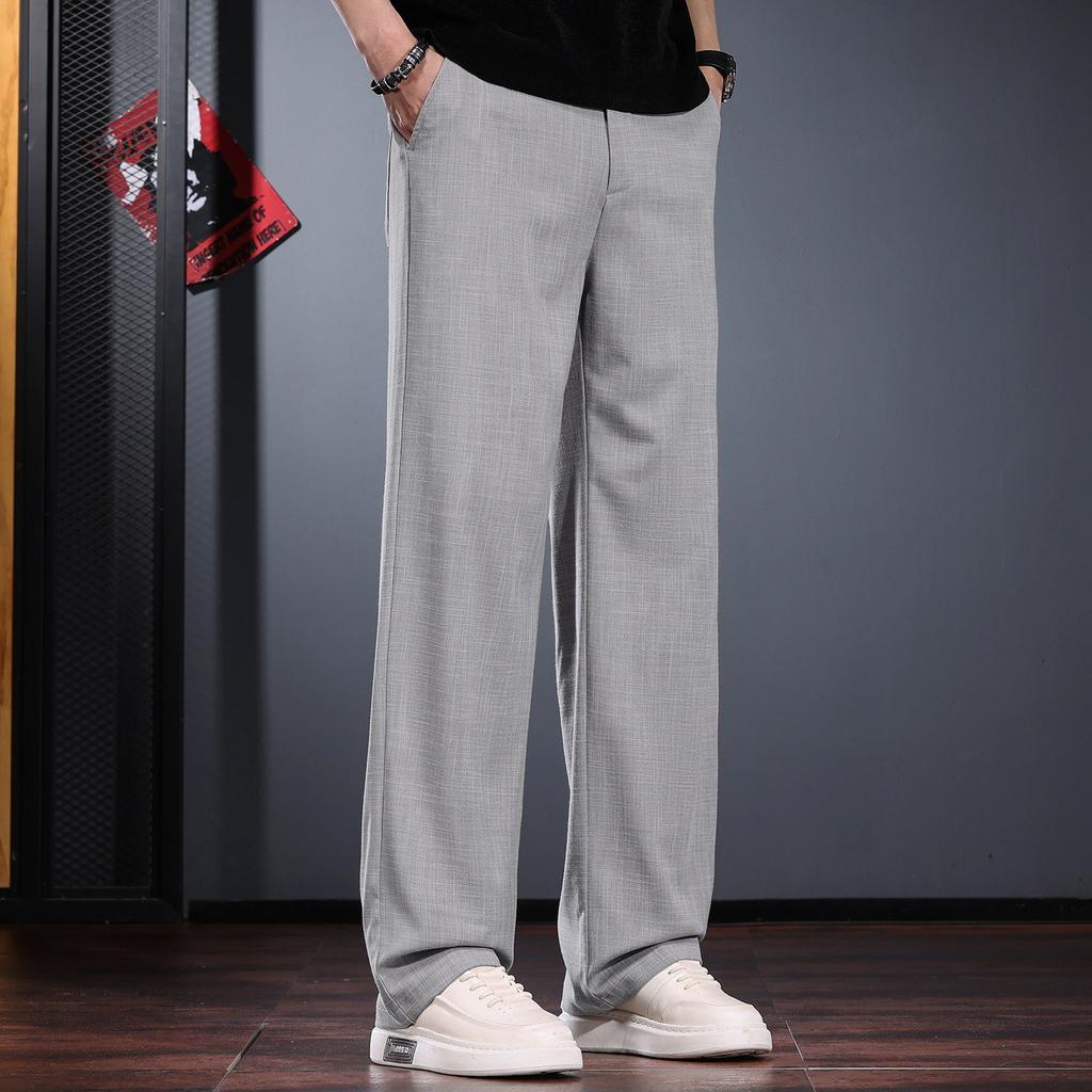 Light Gray Casual Pants Men's Summer Thin Loose Straight-leg Pants Simple Commuting Soft Loose Drape Breathable Men's Pants