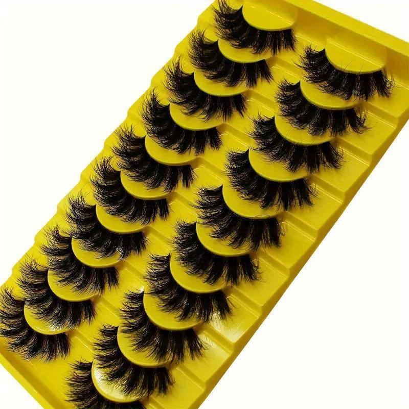 10 Pairs Fluffy 3D Russian Strip False Eyelashes - Thick, Messy, Beginner-Friendly Fake Lashes In Black, C/D Curl, Various Lengths (10-18mm)