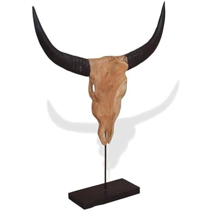 Sculpture - VIDAXL - Crâne de Taureau - Teck - 66x15x88 cm - Décoration Intérieure