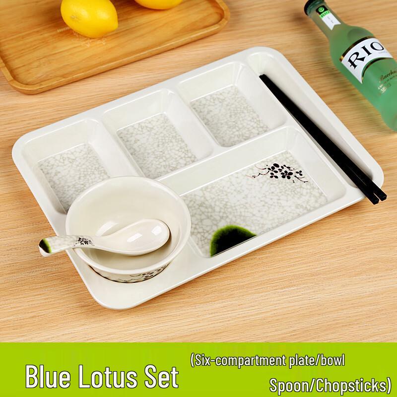 RuHan Melamine Six-Compartment Square Dinner Plate