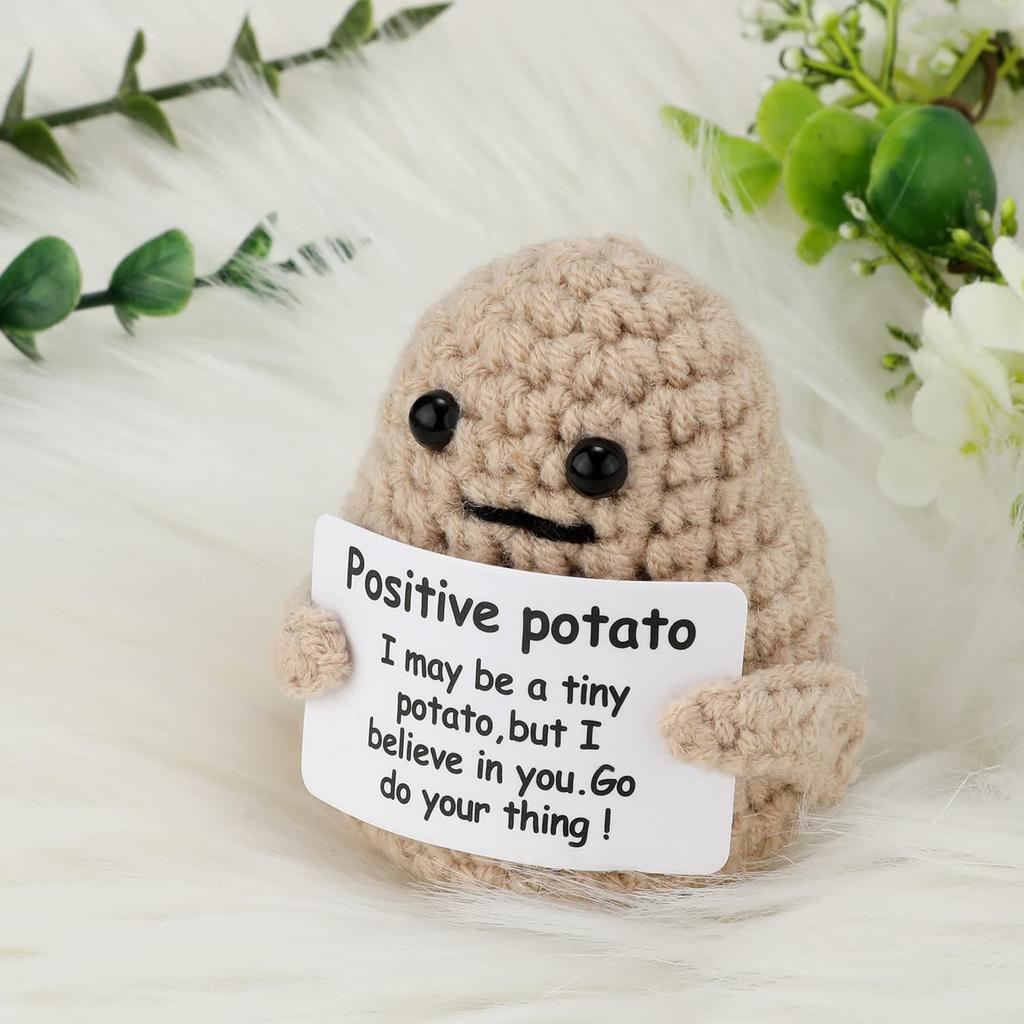 Mini Funny Positive Potato 3 Inch Knitted Toy Positive Card Creative Cute Wool Doll Cheer Up Gifts Friends Party Decoration