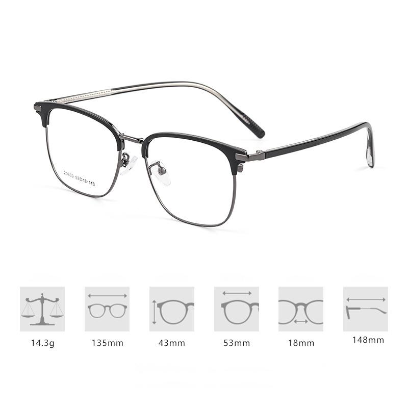 Brand Half-frame Glasses Frame Fashion Alloy Square Eyeglasses Classic Eyebrow Line Design Male Ultralight Business Spectacles