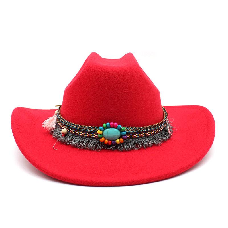 Ethnic Style One-Word Top Cowboy Top Hat, Rolled-Brimmed Felt Hat, Men'S And Women'S Outdoor Western Cowboy Top Hat, Woolen Jazz Hat