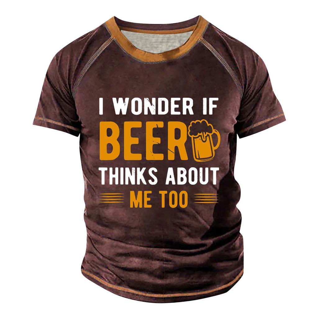 Raglan T-skjorte for menn, retro kortermet rund hals, trykkoverdeler med bokstaver