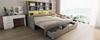 Wooden Sofa Bed 90/180 x 200 cm, Pull-Out Bed, LED Lighting, Youth Bed Frame With Sockets, Open Storage Compartments and Drawers, Grey