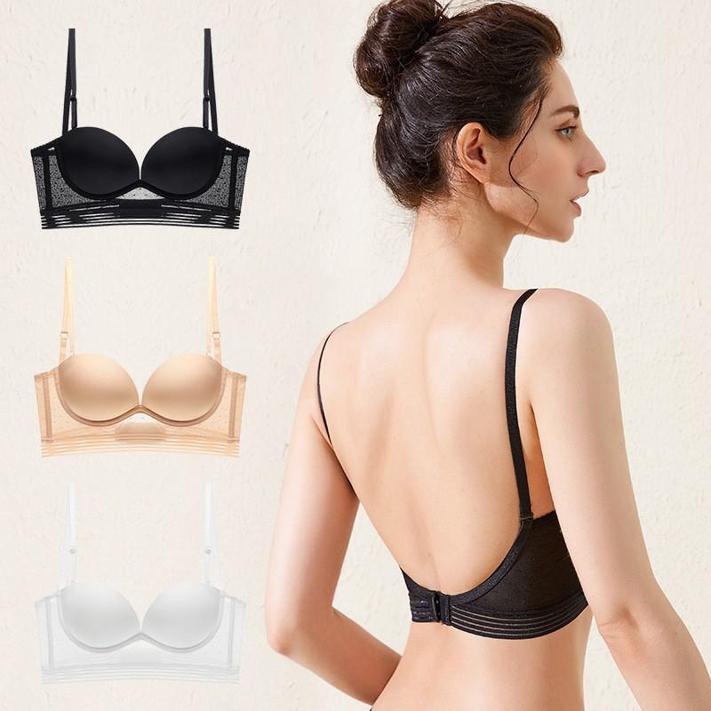Womens U-Back Seamless Lace Bralette With Removable Straps Soft Underwire Push-Up Support Small Bust