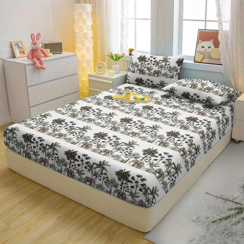 1 Lenzuolo con angoli opaco stampato con fiori, piante, animali, Copriletto stampato per camera da letto, Biancheria da letto (Federe escluse)