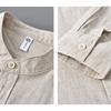 Simple Style Cotton Linen Shirts for Men Spring Summer Daily Casual Long Sleeve Shirt Pocket Stand Collar Solid Color Shirt Beach Breathable Men Top
