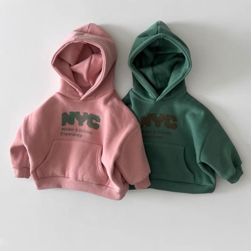 Autumn Children Long Sleeve Casual Sweatshirt Boys Girls Fleece Hoodie Kids Letter Print Warm Hooded Tops Baby Clothes