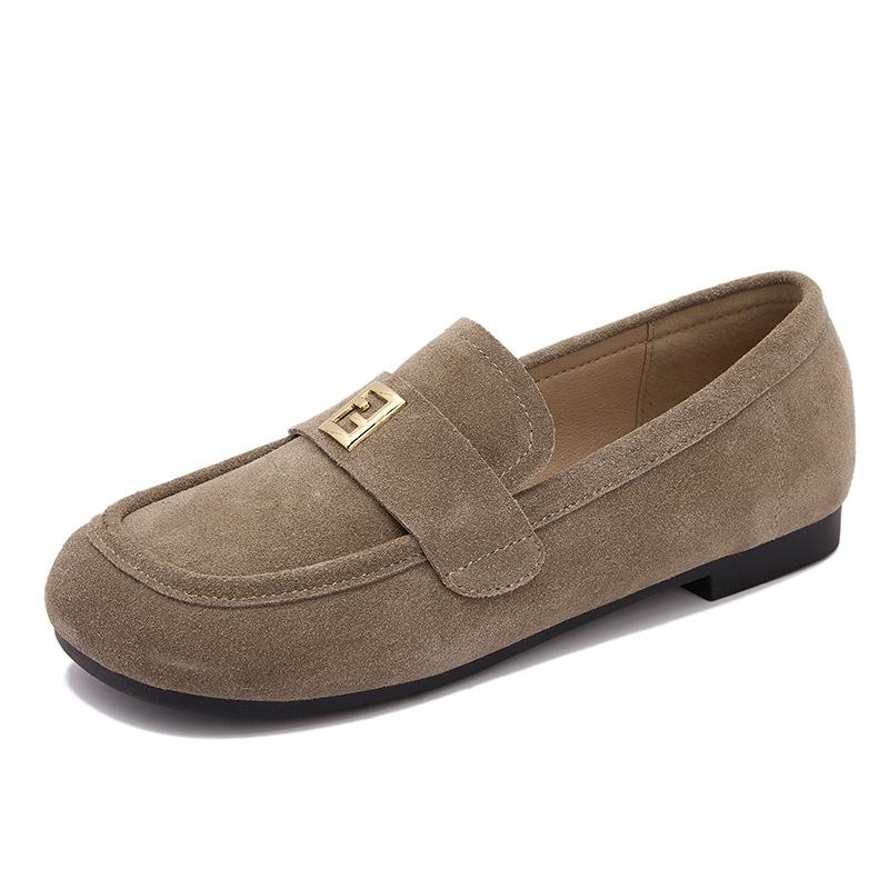 

Leather Doudou shoes women s foot set 2025 spring new one-pedal flat-bottomed versatile lazy shoes velvet casual shoes 40