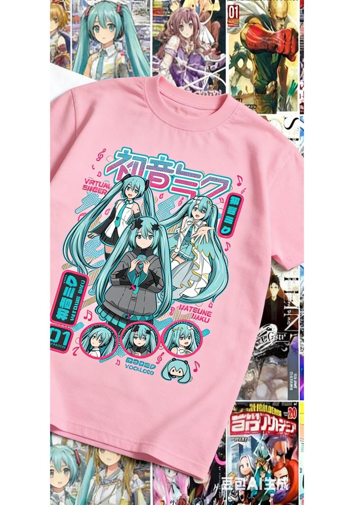 Erwachsenen- und Kinder-Hatsune Miku Multiform Charakter-Collage Reines Baumwoll-Subkultur Personalisiertes T-Shirt