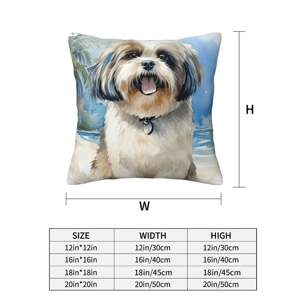 Shih Tzu On The Beach 2 Pcs Square Pillowcase Pillow Cover Cushion Zip Decorative Comfort Throw Pillow For Home Bedroom