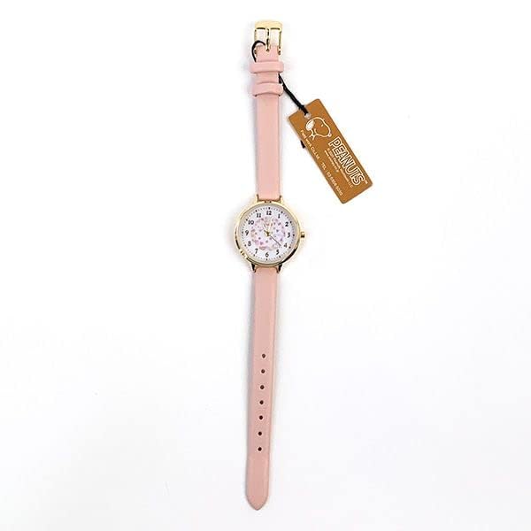 [Lucru pe teren] Ceas de damă Snoopy Analog Curea de piele Ilustrație acuarelă Roz PNT033-2