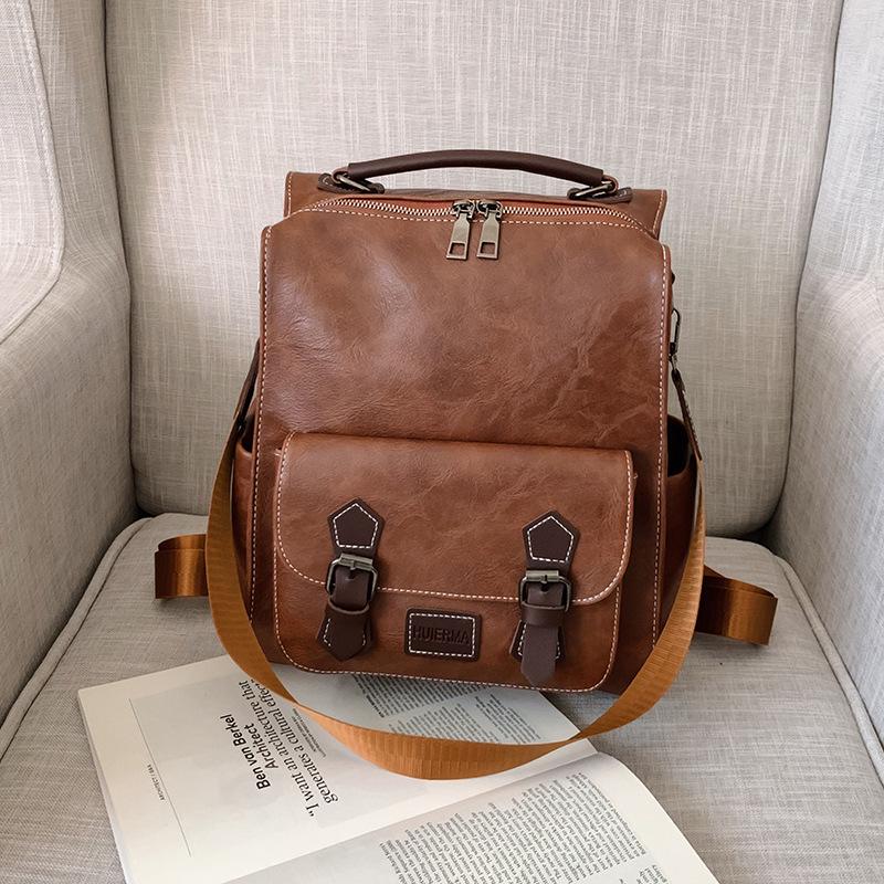 Preppy Retro Large-Capacity Women's Travel Backpack - Trendy PU Schoolbag for College Students