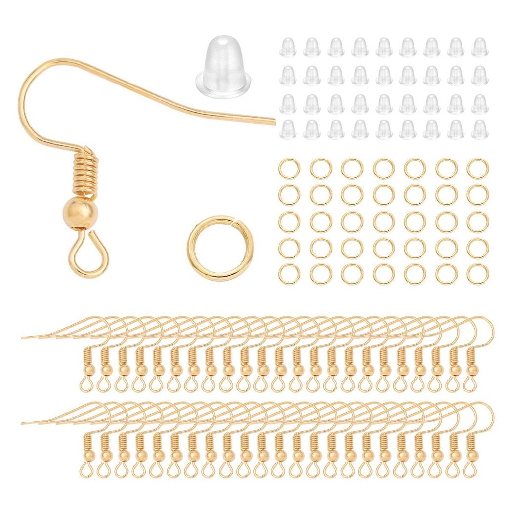 300pcs/Set Hypoallergenic Earring Hook Kit Mix-color Ear Wires Fish Hooks Open Jump Rings Earplugs For Earring Making Repair