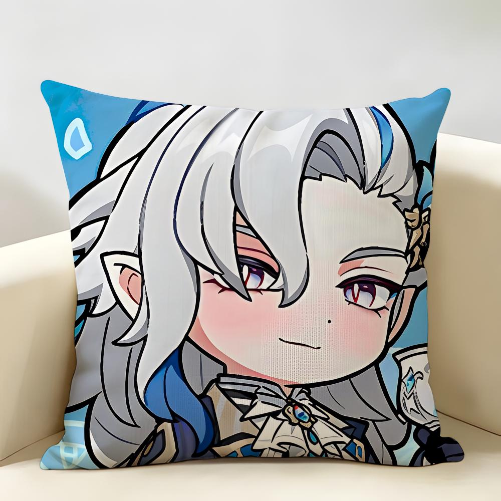 Neuvillette Cute Genshin Impact Cushion Cover Natural Linen Organic Fabric DoubleSided Printing Room Sofa Decor Pillow Case