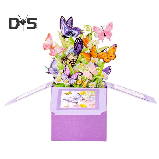 

Открытка-раскладушка «Бабочка» Изготовленная вручную объемная бумажная цветочная открытка-раскладушка «Букет цветов» на день рождения, годовщину, День матери фиолетовый
