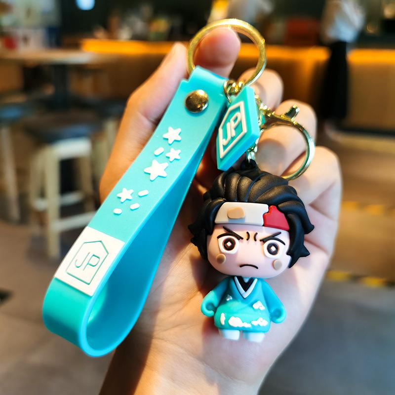 Anime Q Version Demon Slayer PVC Keychain Cute Nezuko Agatsuma Zenitsu Character Bag Pendant Car Anime Accessories Keychain