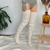 Hollowed Out Knitted Over Knee Long Socks for Women Winter Fall Thigh High Stockings Solid Color Thermal Long Leg Warmer