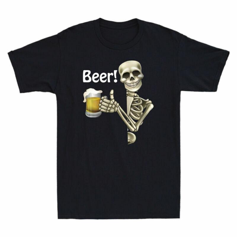 Funny Beer Cotton Skull Skeleton Beer Drinking Novelty Unisexs TShirt Gift Tee S
