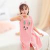 Kids Bath Skirt Rabbit Ear Absorbent Bath Towel Coral Velvet Dress Style Bath Wrap with Shoulder Straps for Beach Swimming Pool