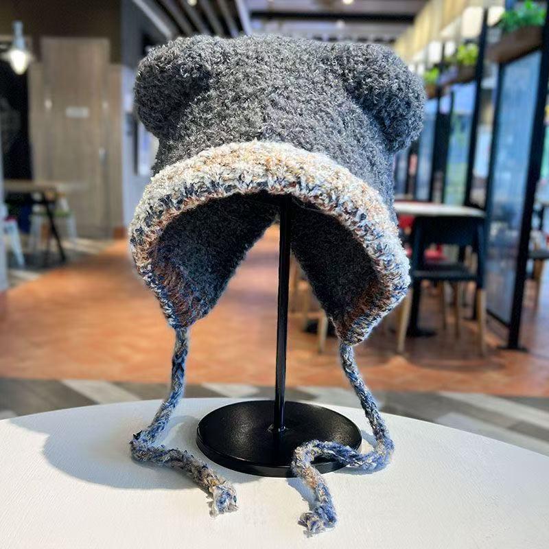 Women s Rainbow Wool Knit Hat with Ear Protection - Autumn/Winter Warmth