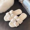 Women's Velvet Buckle Slippers - Korean Style, Furry, Thick, Autumn/Winter 2025 Collection.