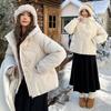 Femei Palton Scurt Larg cu Glugă din Bumbac Iarnă Stil Coreean Jachetă Groasă Călduroasă