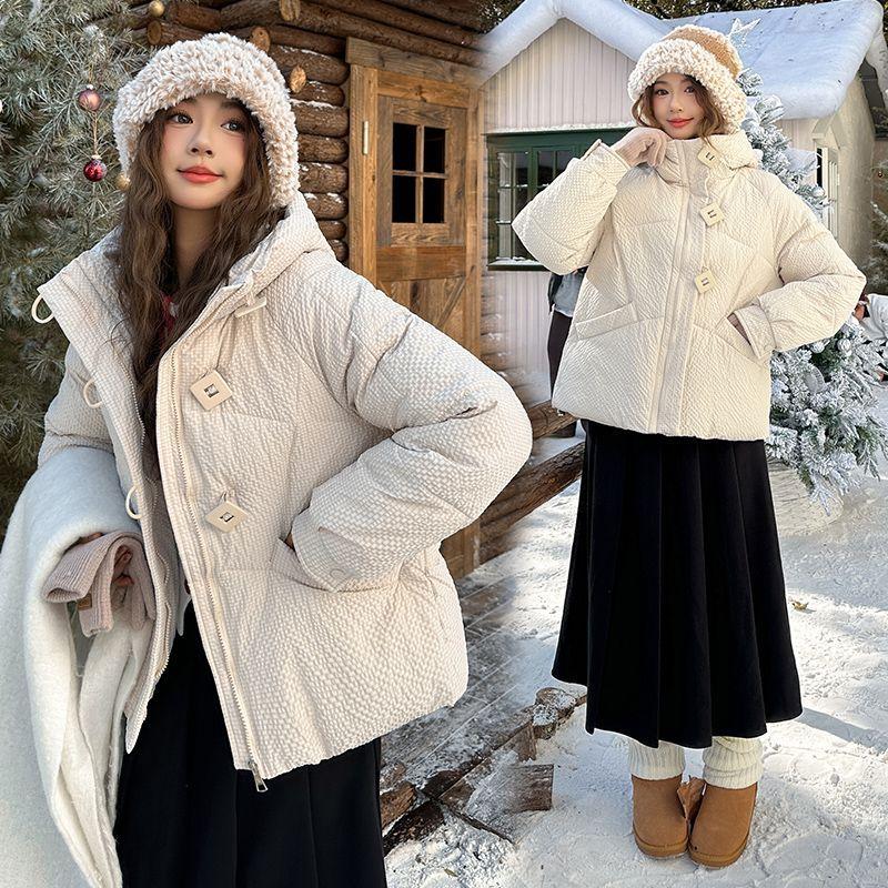 Femei Palton Scurt Larg cu Glugă din Bumbac Iarnă Stil Coreean Jachetă Groasă Călduroasă