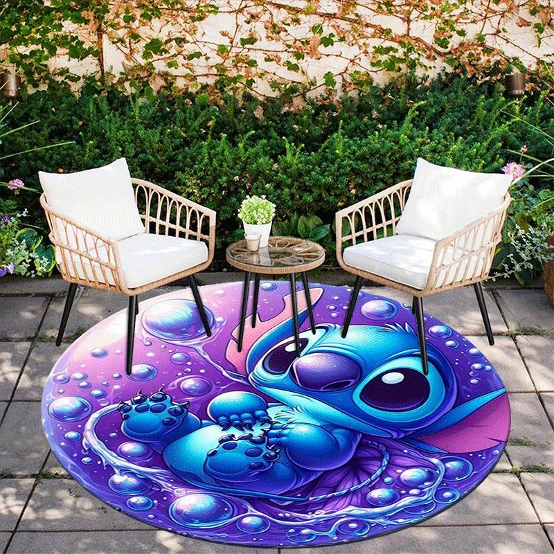 1pc Stitch Round Area Rug - Non-Slip, Machine Washable Polyester Carpet for Living Room & Bedroom Decor