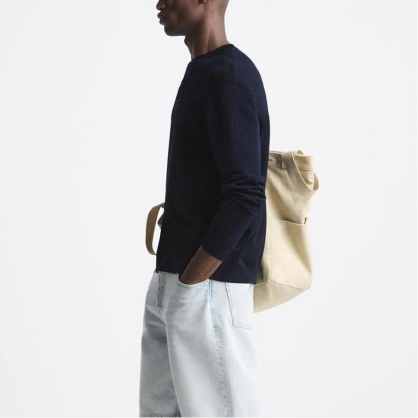 Zara Solid Color Simple Round Neck Long Sleeve Knit Sweater Men sweater Blue 6216300-401