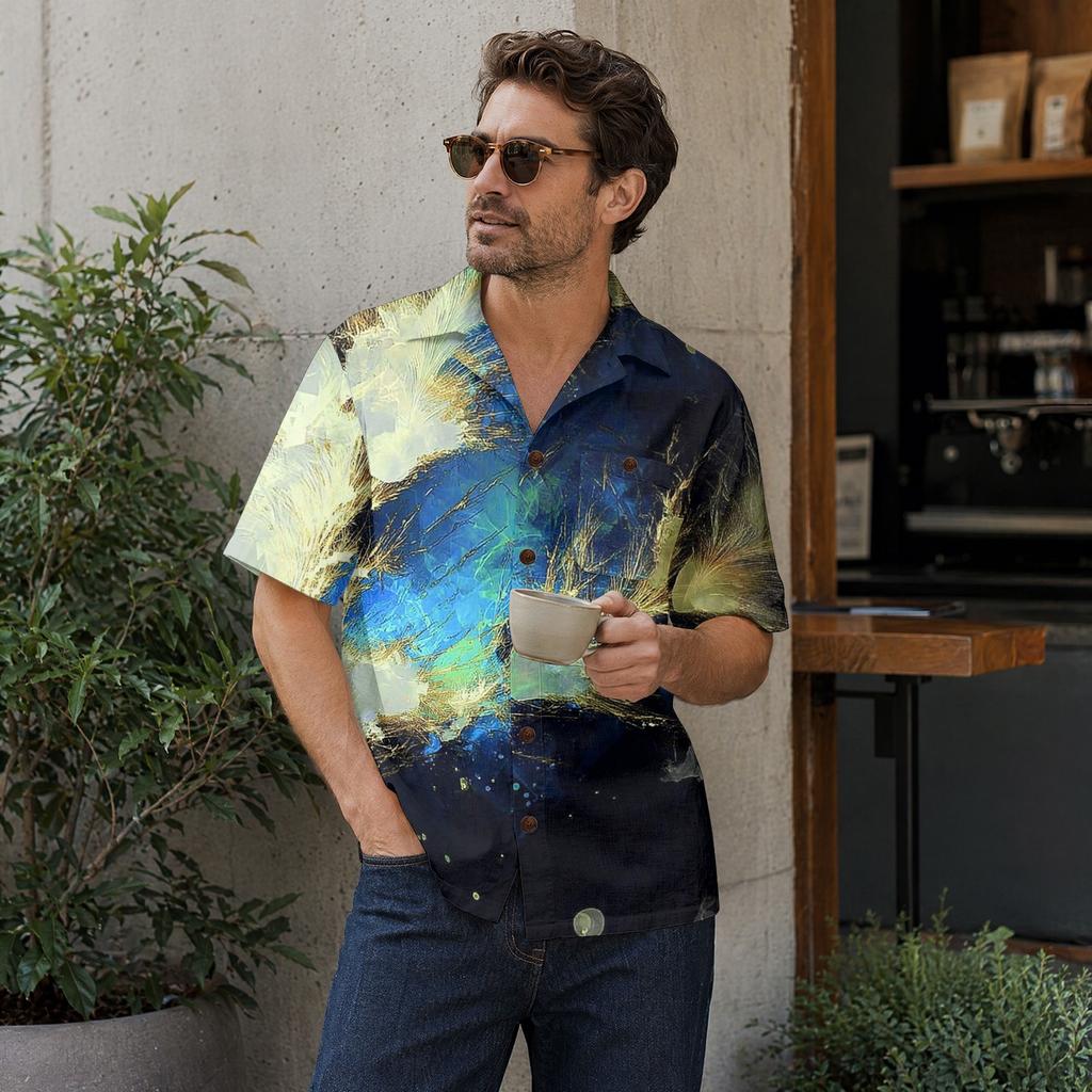 Men's Casual Short Sleeve Shirt Cotton Linen Blend Button Down Collar Lightweight Breathable Summer Top