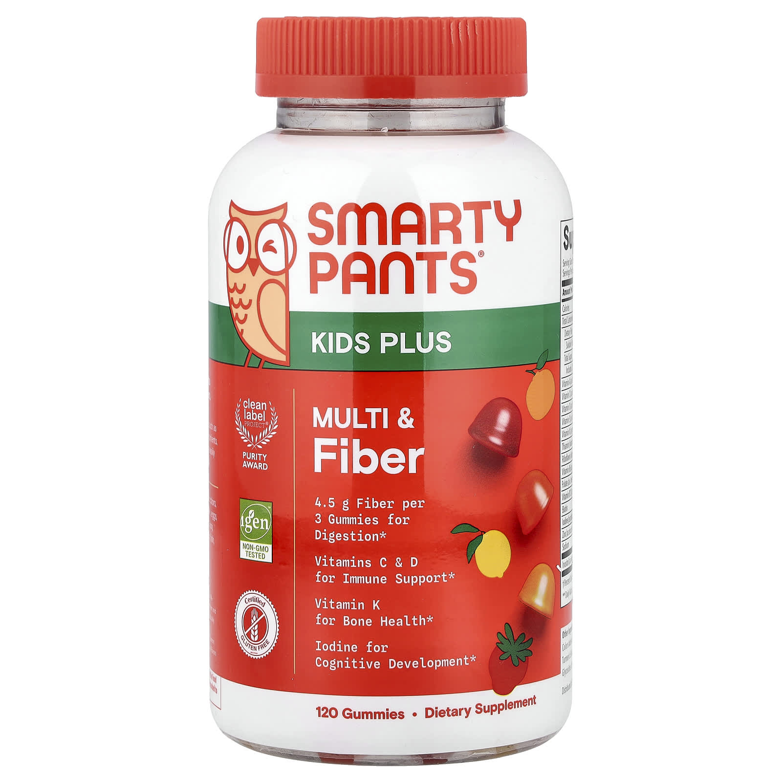 

SmartyPants, Kids Plus, Multivitamin & Fiber, Strawberry, Orange, and Lemon, 120 Gummies