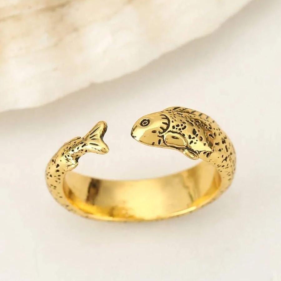 Retro Fish - Shaped Adjustable Ring Vintage Boho Style Casual Daily Wear Gold /Silver Color Finger Ring For Women Bohemian Jewel