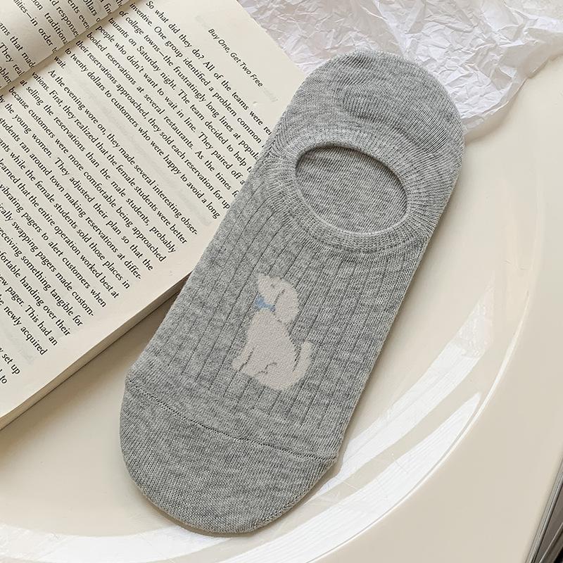 Simple Boat Socks, Spring and Summer Puppy Sweat-absorbing Cartoon Low-top Invisible Short Socks, Shallow Opening Anti-slip Silicone, No Heel Drop