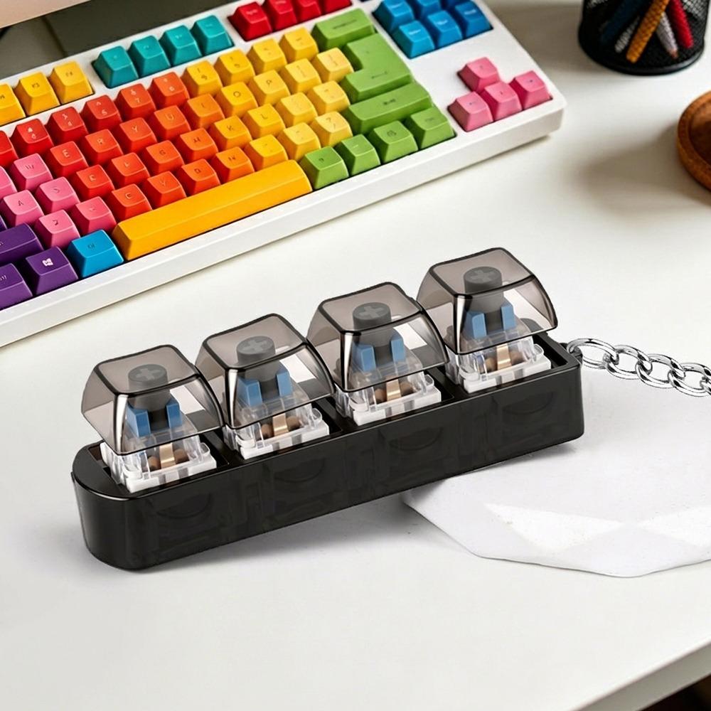 Transparent Mechanical Switch Keyboard 4 Keys Keyboard Fidget Clicker Home Use Black Black