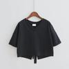 2024 Summer V-Neck Backless Split Solid Color Strap Tops for Female Students - Loose, Short-Sleeve T-Shirts