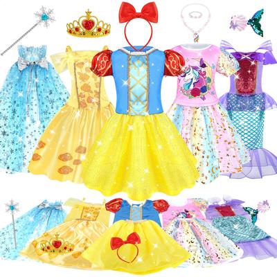 [Dreamon] Princess Dress, 4 Kids Dresses, 1 Cloak, Scepter, Crown, Jewelry, Hair Clip, Accessories Included, Girls' Toys, Girls' Gifts, 3, 4, 5, 6