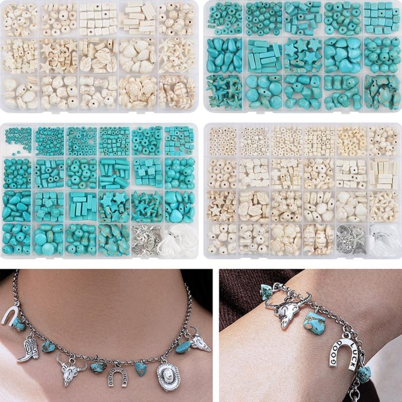 Synthetic Turquoise Loose Bead Collection for Necklace and Bracelet Jewelry Making Components Colorful Mixed Beads