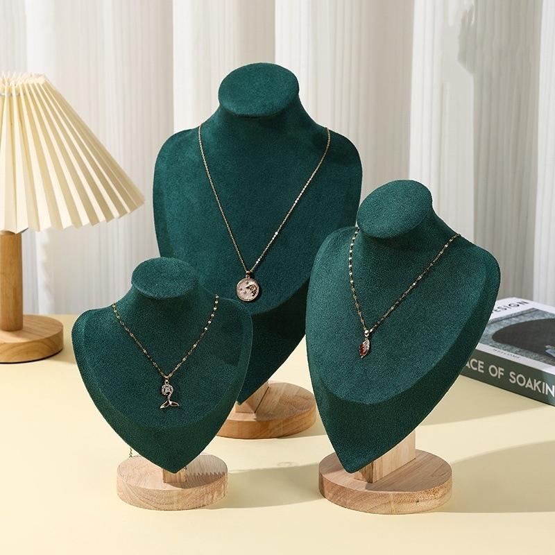 Solid Wood Portrait Neck Green Jewelry Stand Necklace Pendant Pendant Neck Mold Display Standjewelry Necklacestand Display Stand